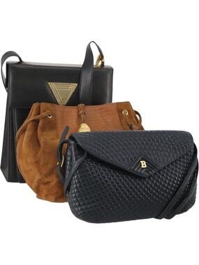 BALLY Shoulder Bag Leather 3 Set Navy Black Brown